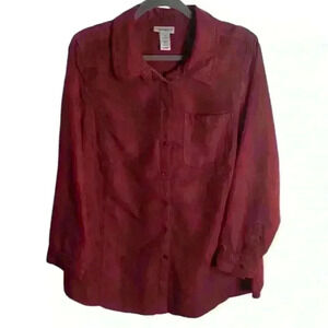 Cathrines Plus Size 14/16 0X Button Down Shirt Faux Suede Red Holiday Festive